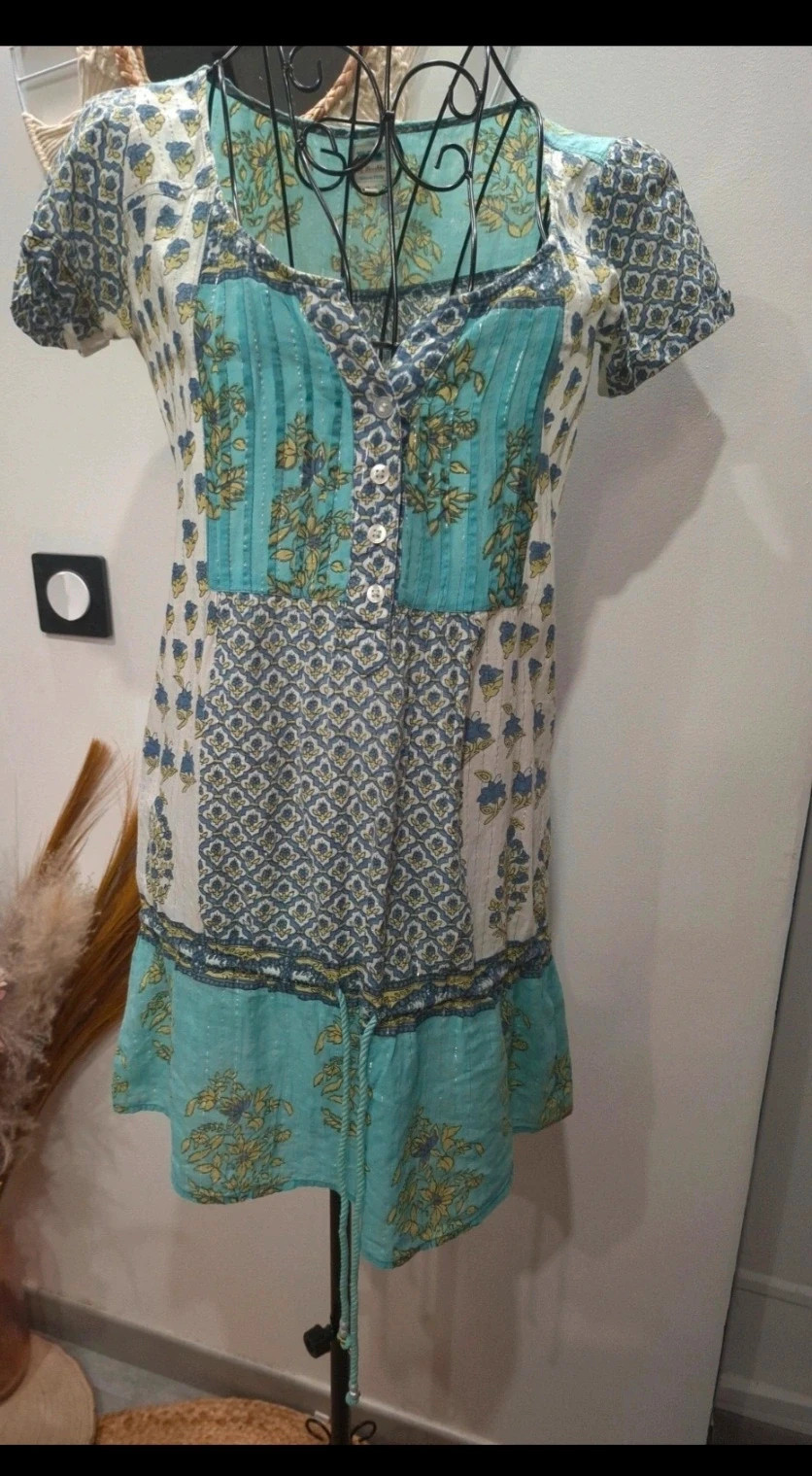 Robe Bershka BSK vintage fleurie turquoise et bleue – S