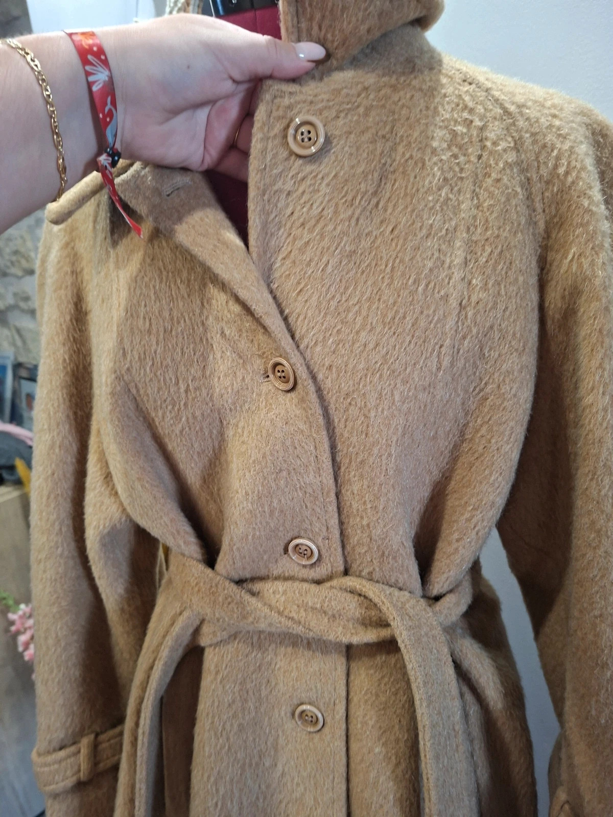 Manteau long camel vintage mohair & laine Made in France – taille Autre 3