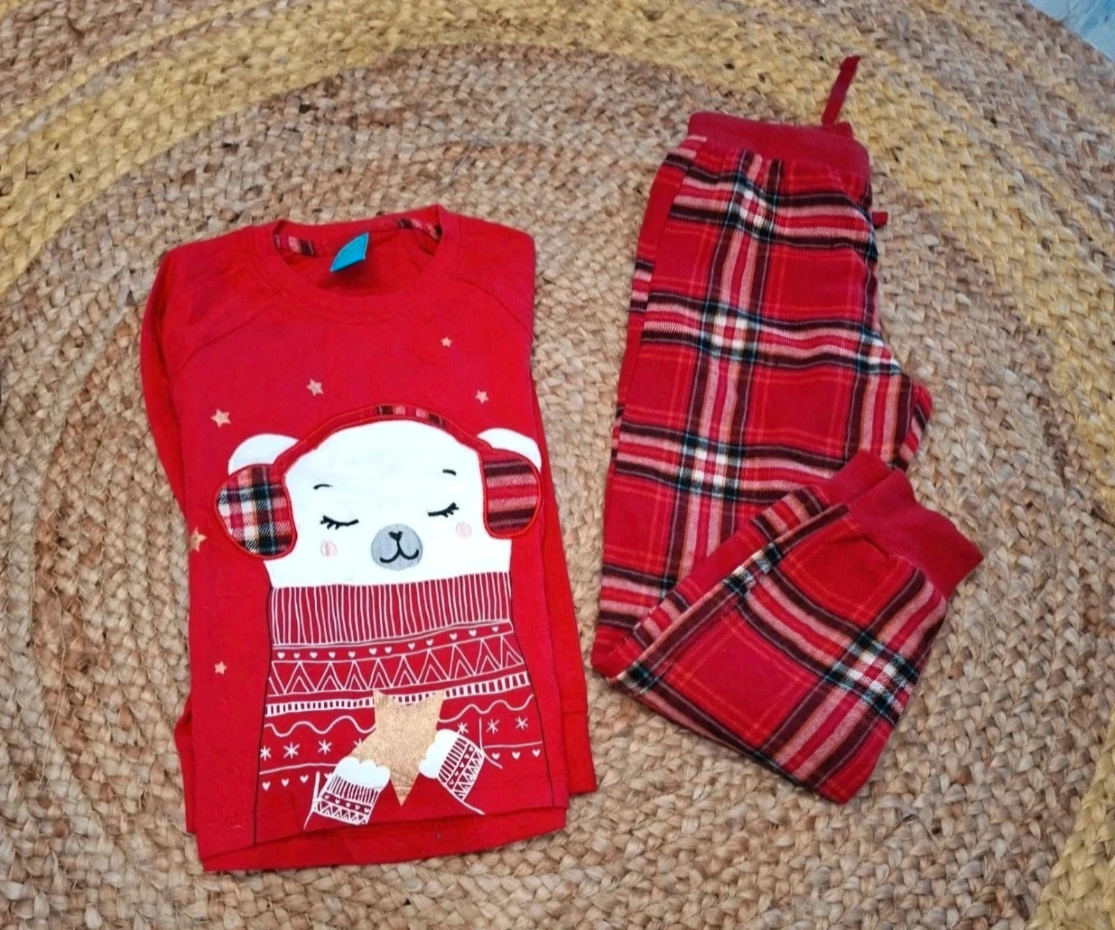 Pyjama fille Noël 5/6 ans 110/116 cm rouge carreaux