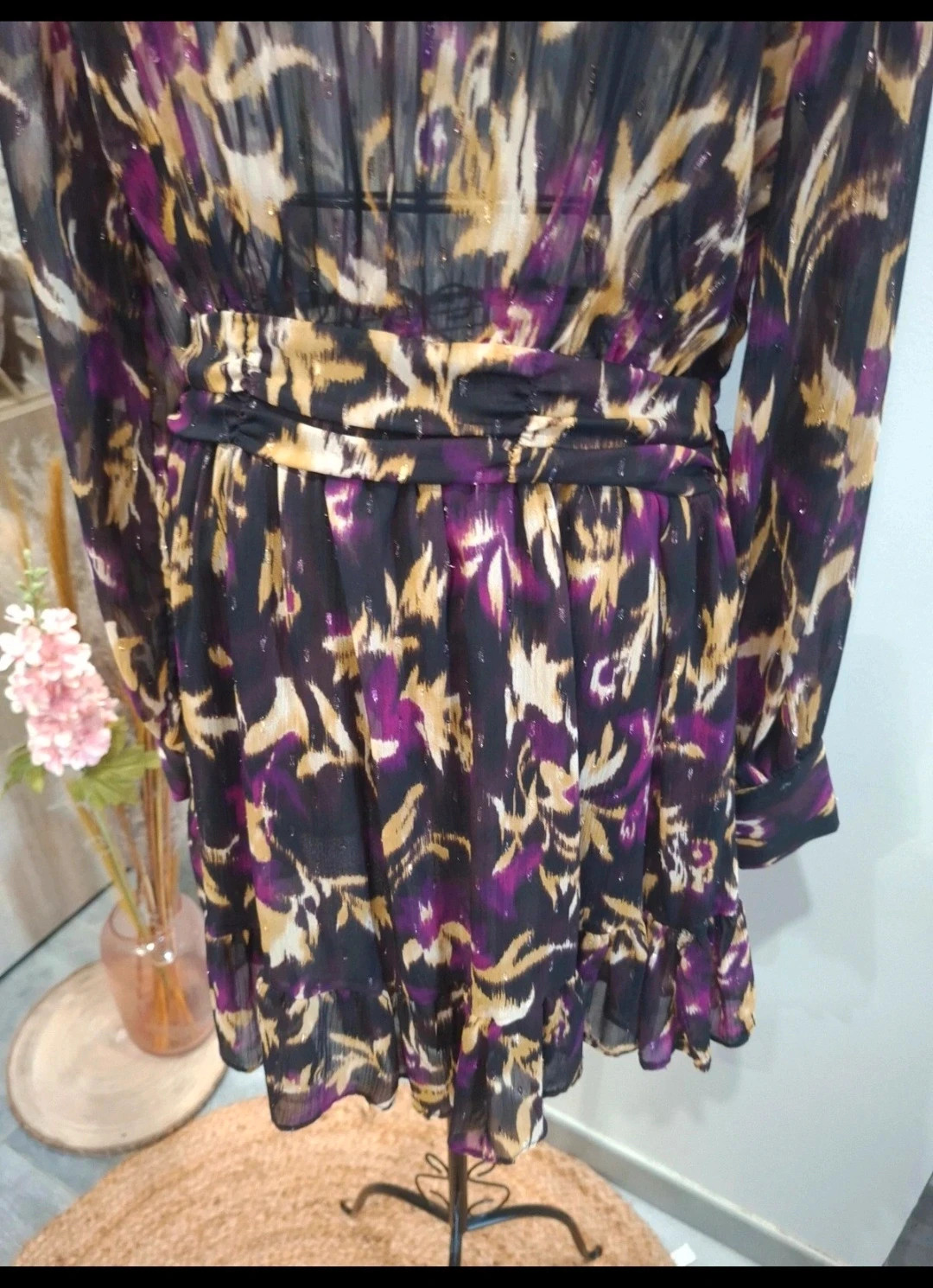 Robe courte imprimée prune, noir & doré – M/L – Closet – taille M / 38 / 10 3