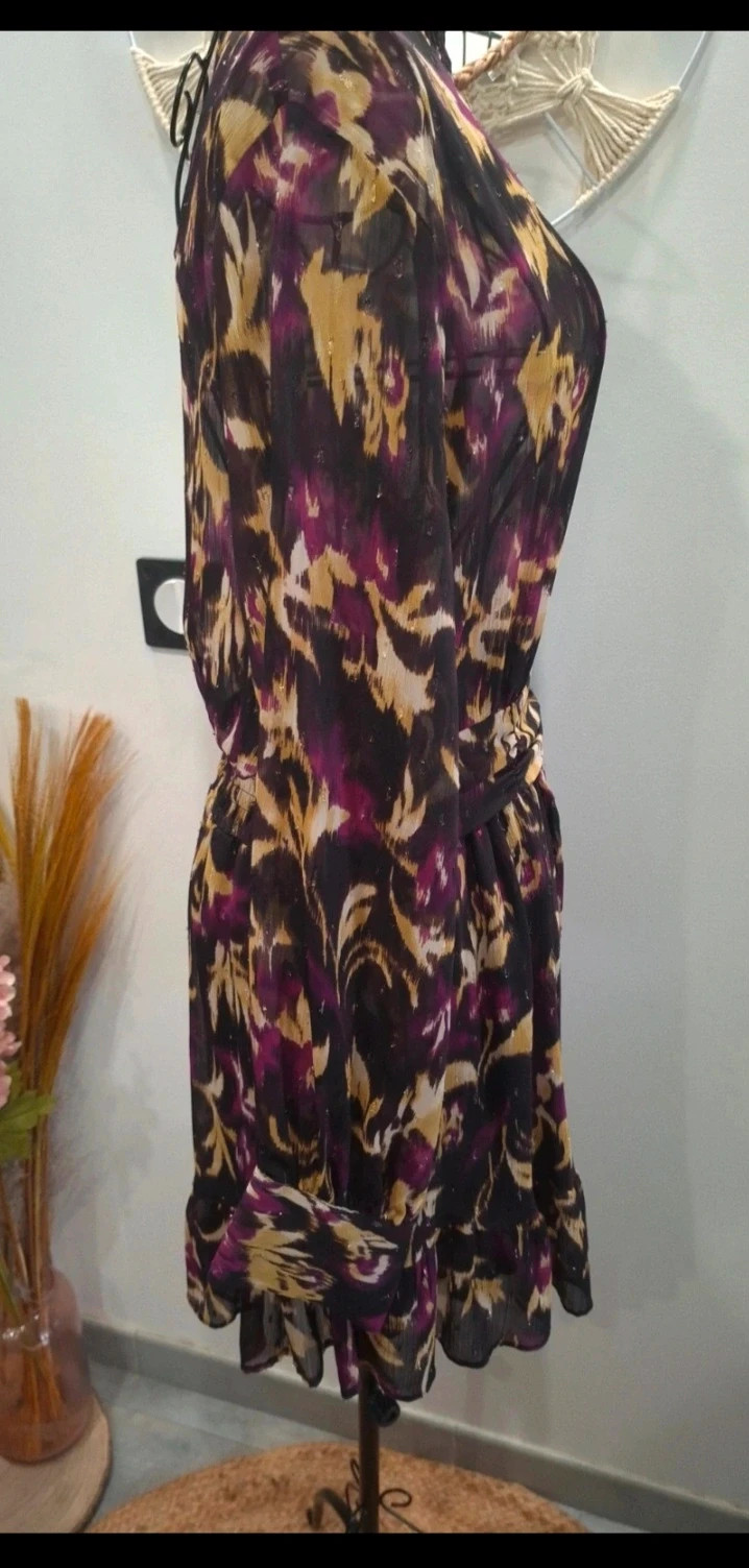 Robe courte imprimée prune, noir & doré – M/L – Closet – taille M / 38 / 10 5