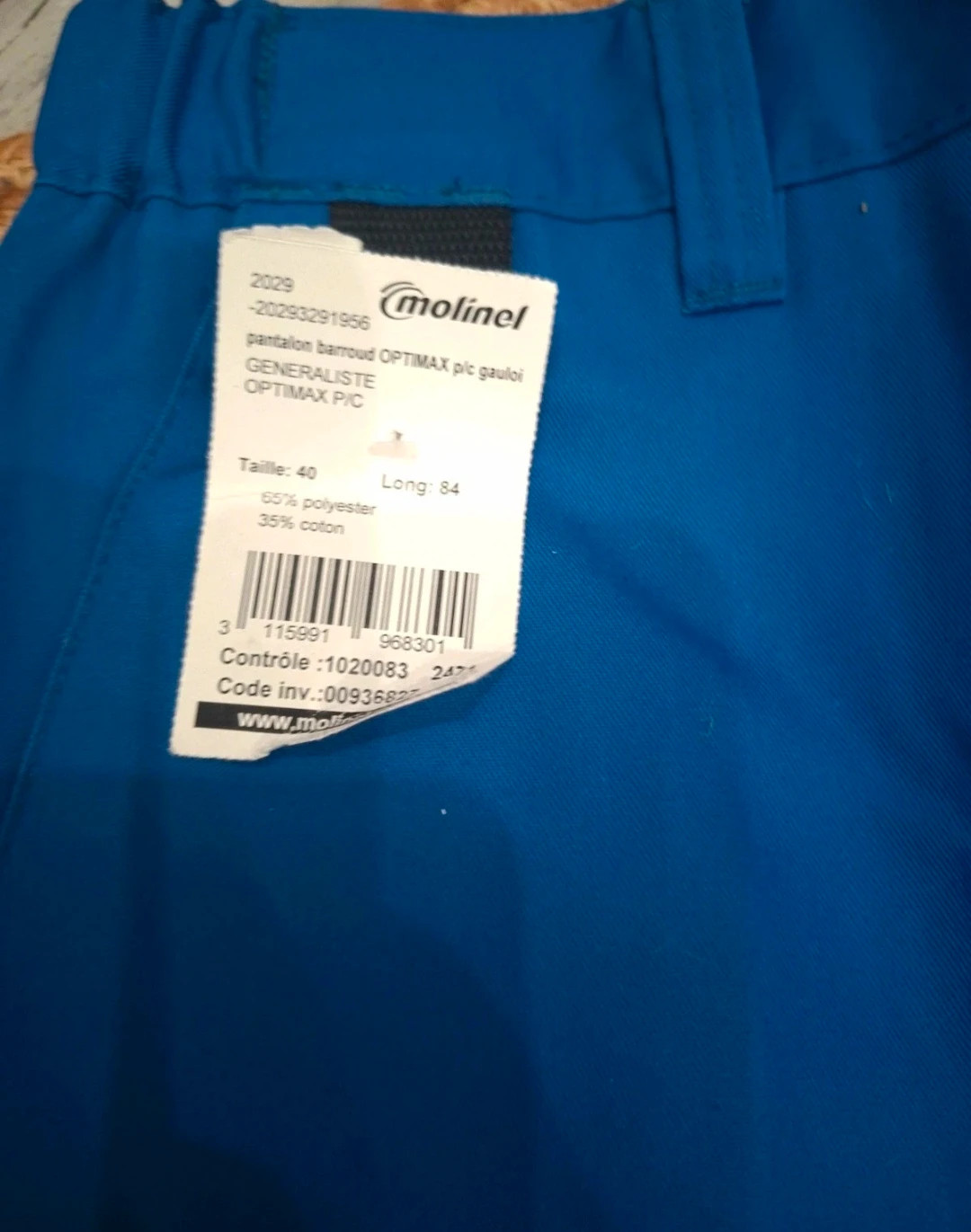 Pantalon de travail Molinel Optimax – T.40 – Neuf avec étiquette – molinel – taille W31 | FR 40 4