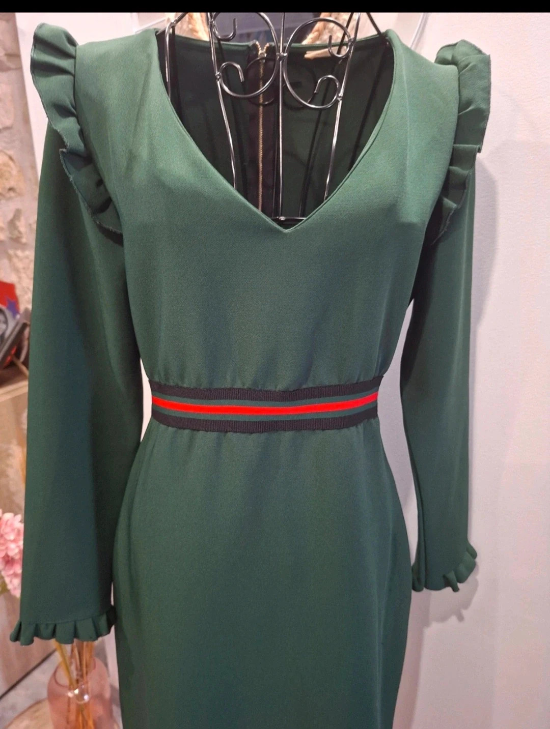 Robe verte élégante Holly & Joey T2 – volants – made in France – Holly & Joey – taille M / 38 / 10 2