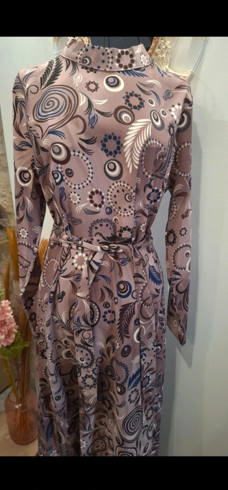 Robe longue Tavin imprimé graphique col montant ceinturée taille 40 – Tavin – taille L / 40 / 12 2