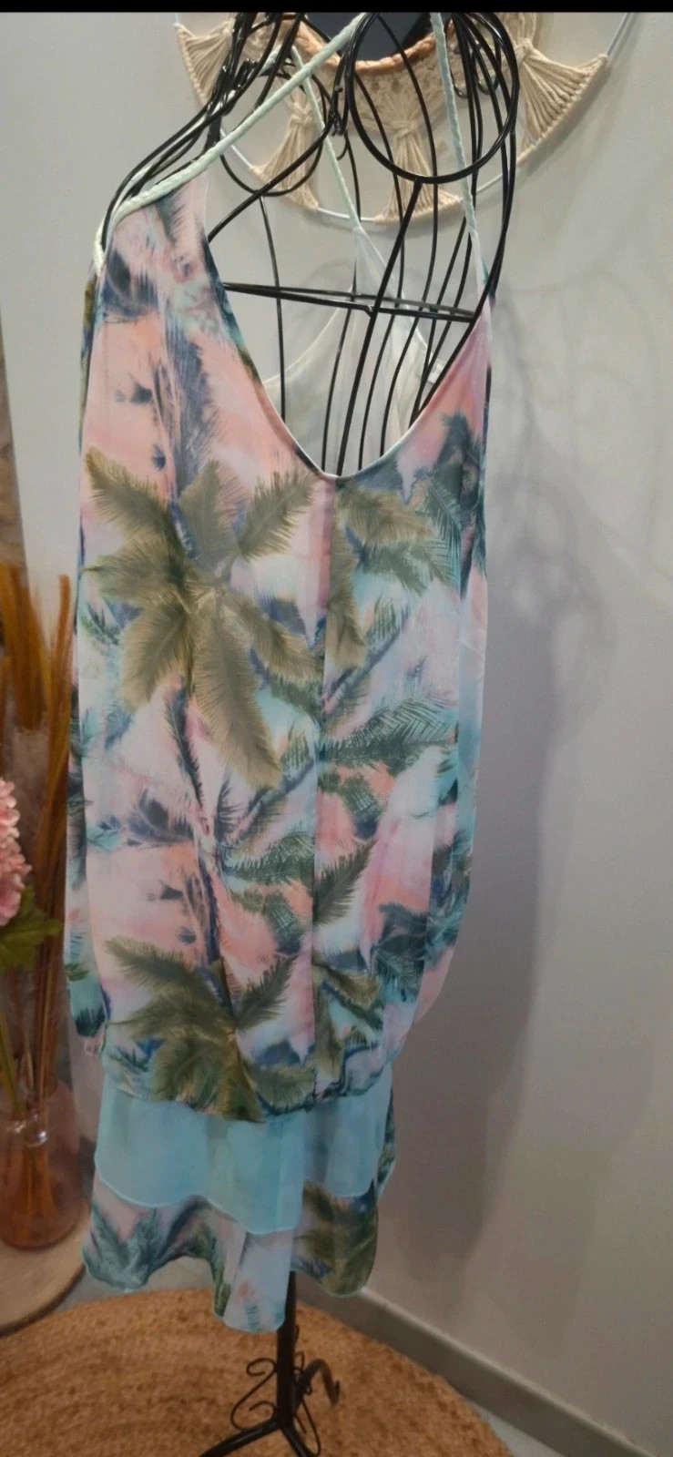 Robe Cache-Cache 38 tropicale palmiers rose turquoise pastel – taille M / 38 / 10 3
