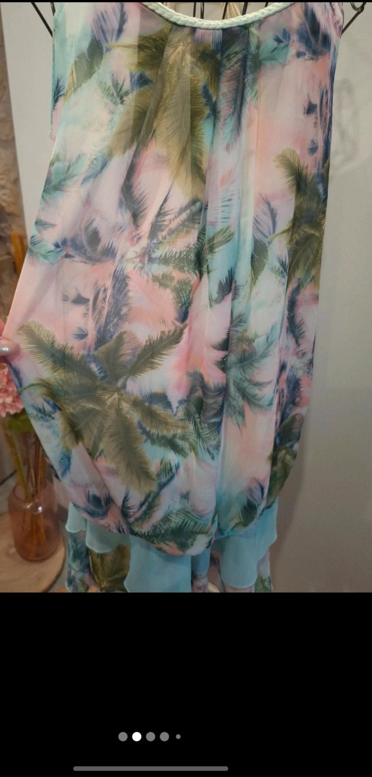 Robe Cache-Cache 38 tropicale palmiers rose turquoise pastel – taille M / 38 / 10 2