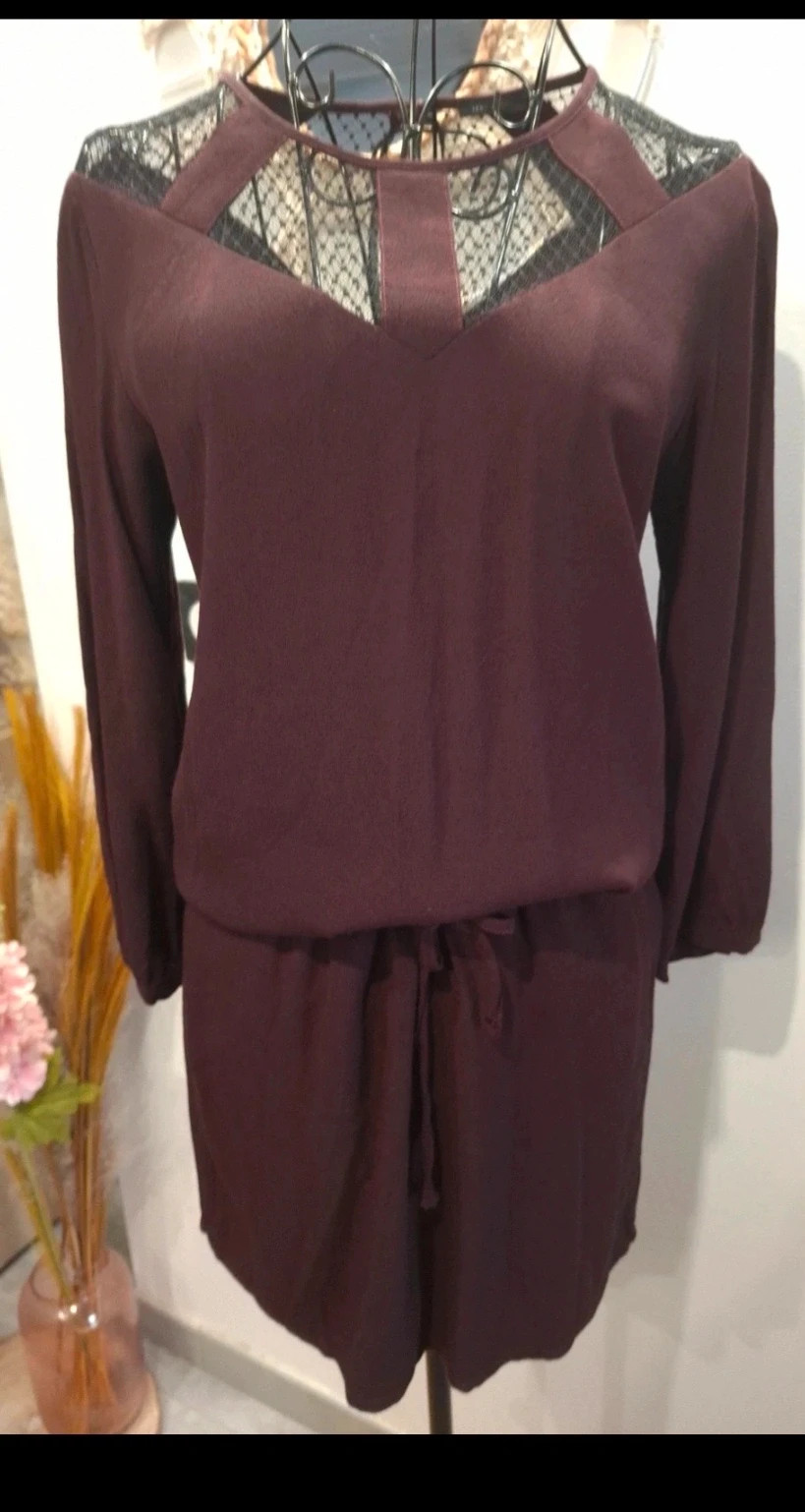 Robe IKKS Women bordeaux prune manches longues dentelle noire – IKKS – taille L / 40 / 12 2