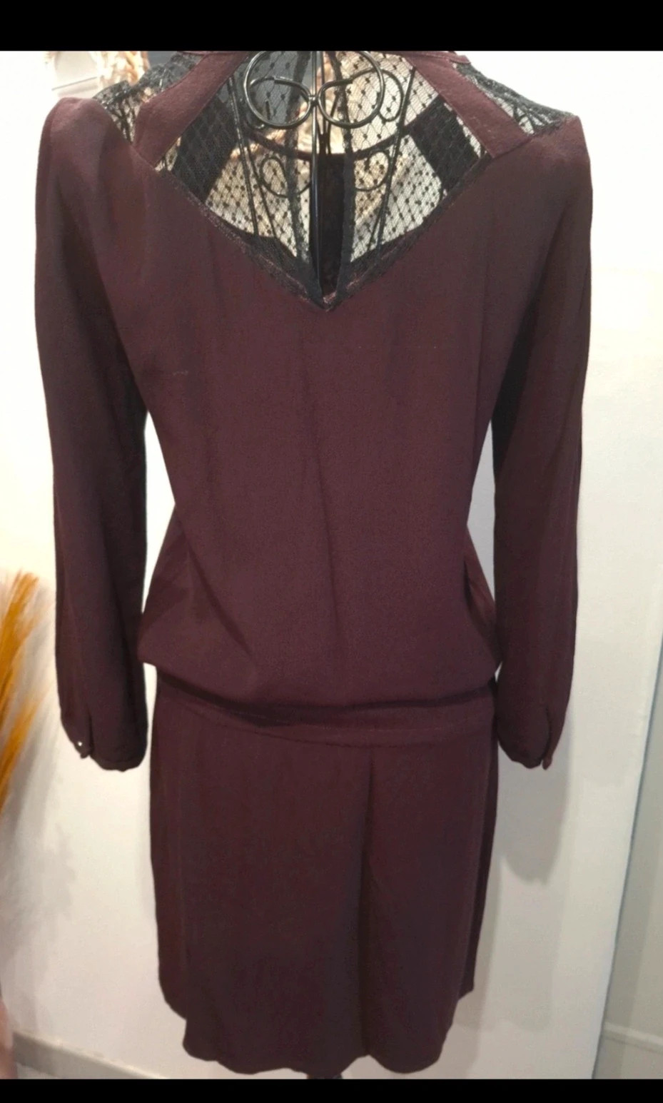 Robe IKKS Women bordeaux prune manches longues dentelle noire – IKKS – taille L / 40 / 12 5