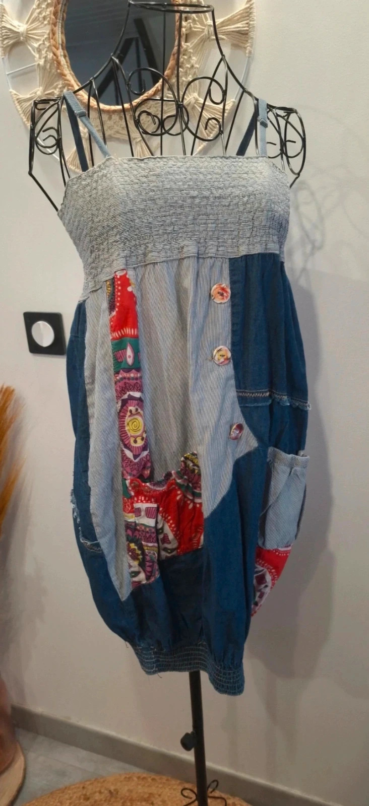 Robe patchwork en jean bohème – taille 40 – Miss Jeans – taille L / 40 / 12