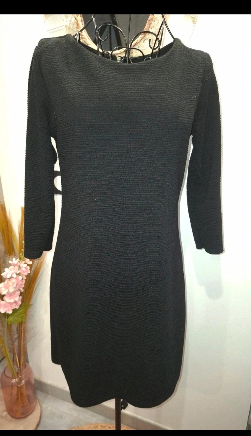 Robe noire moulante texturée manches longues – Made in Italy – Miss icon – taille Taille unique 2