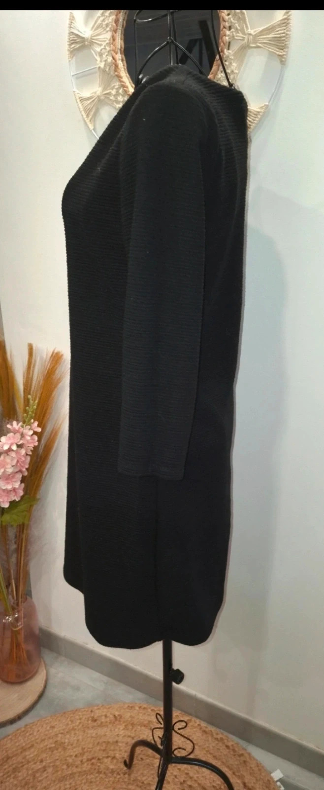 Robe noire moulante texturée manches longues – Made in Italy – Miss icon – taille Taille unique 3