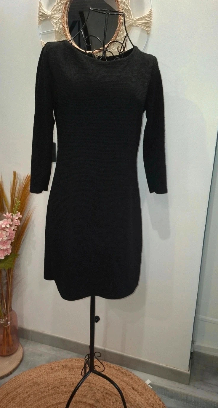 Robe noire moulante texturée manches longues – Made in Italy – Miss icon – taille Taille unique