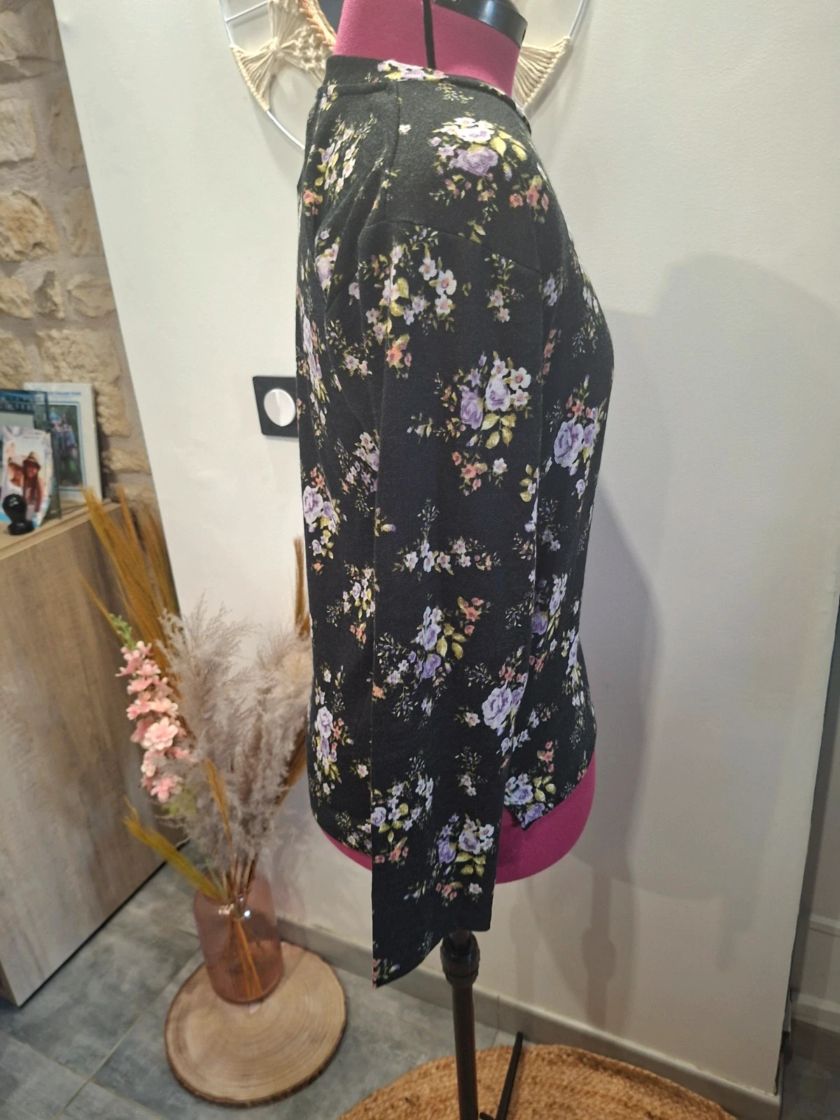 Blouse Terranova femme M noire imprimé floral violet rose – Terranova – taille XS / 34 / 6 3