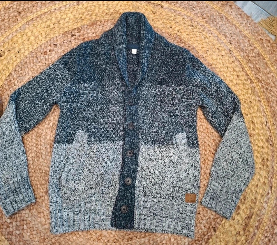 Gilet Esprit garçon 10/11 ans – maille gris et bleu