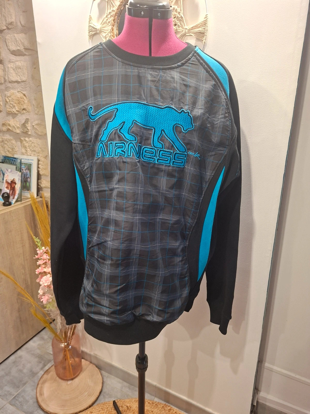 Sweat Airness XL homme noir bleu – logo brodé – streetwear