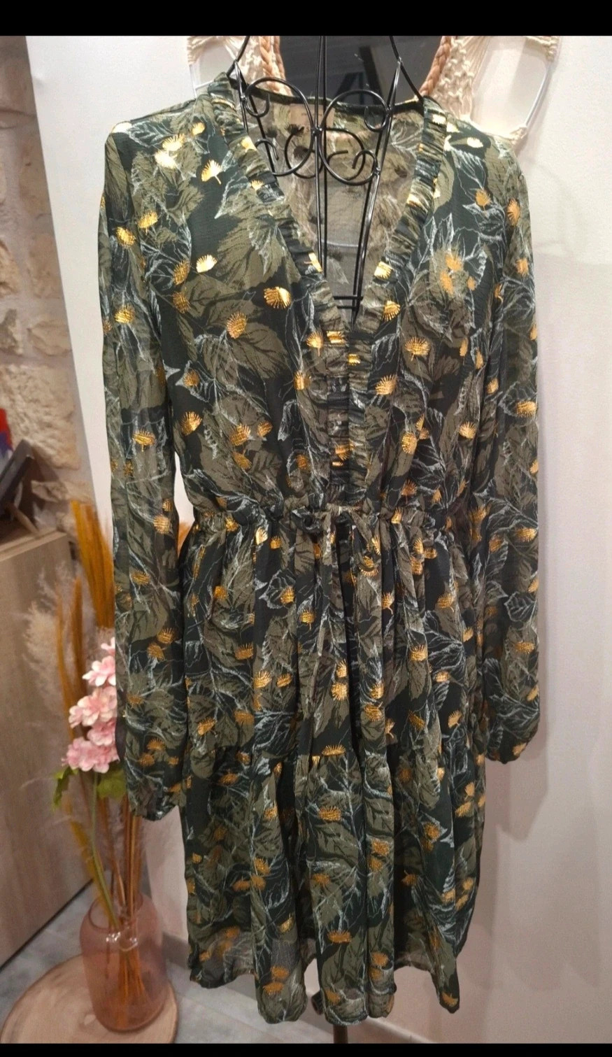 Robe Atelier Evène Paris kaki imprimé végétal S/M – Atelier Evène – taille S / 36 / 8 2