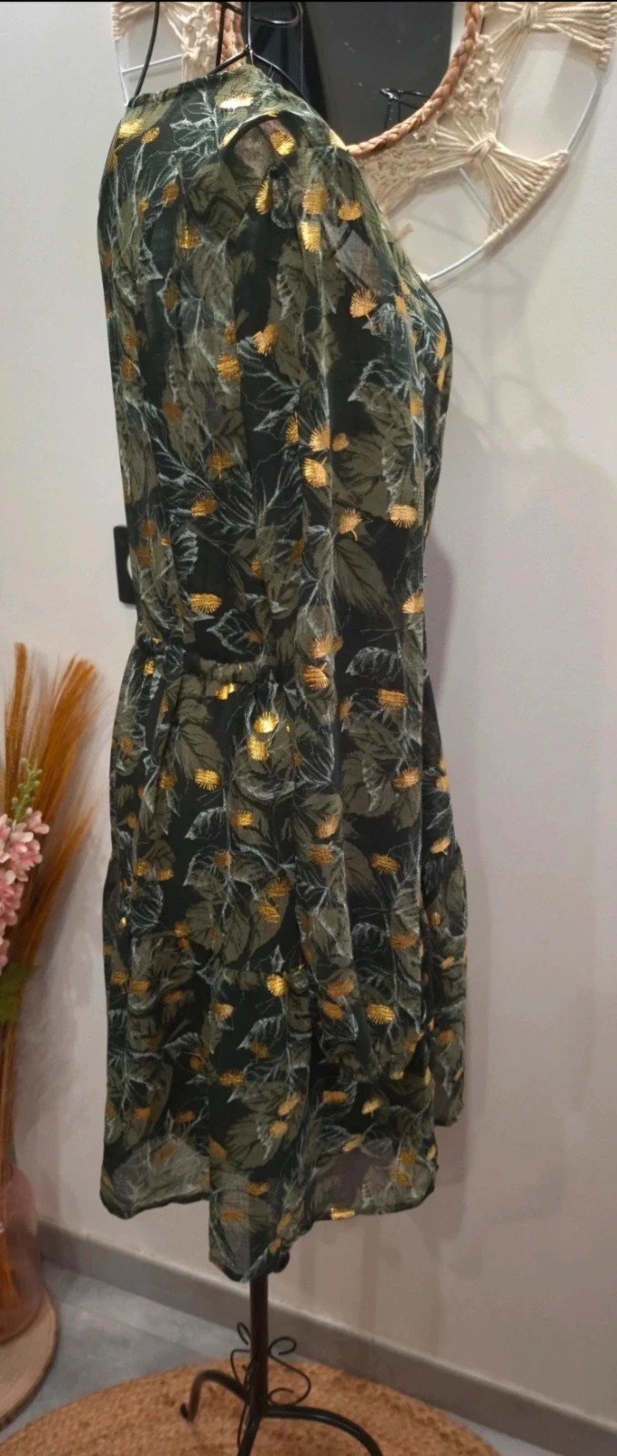 Robe Atelier Evène Paris kaki imprimé végétal S/M – Atelier Evène – taille S / 36 / 8 5