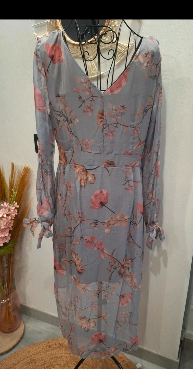 Robe longue fleurie gris bleu – M – neuve avec étiquette – Merribel – taille M / 38 / 10 4