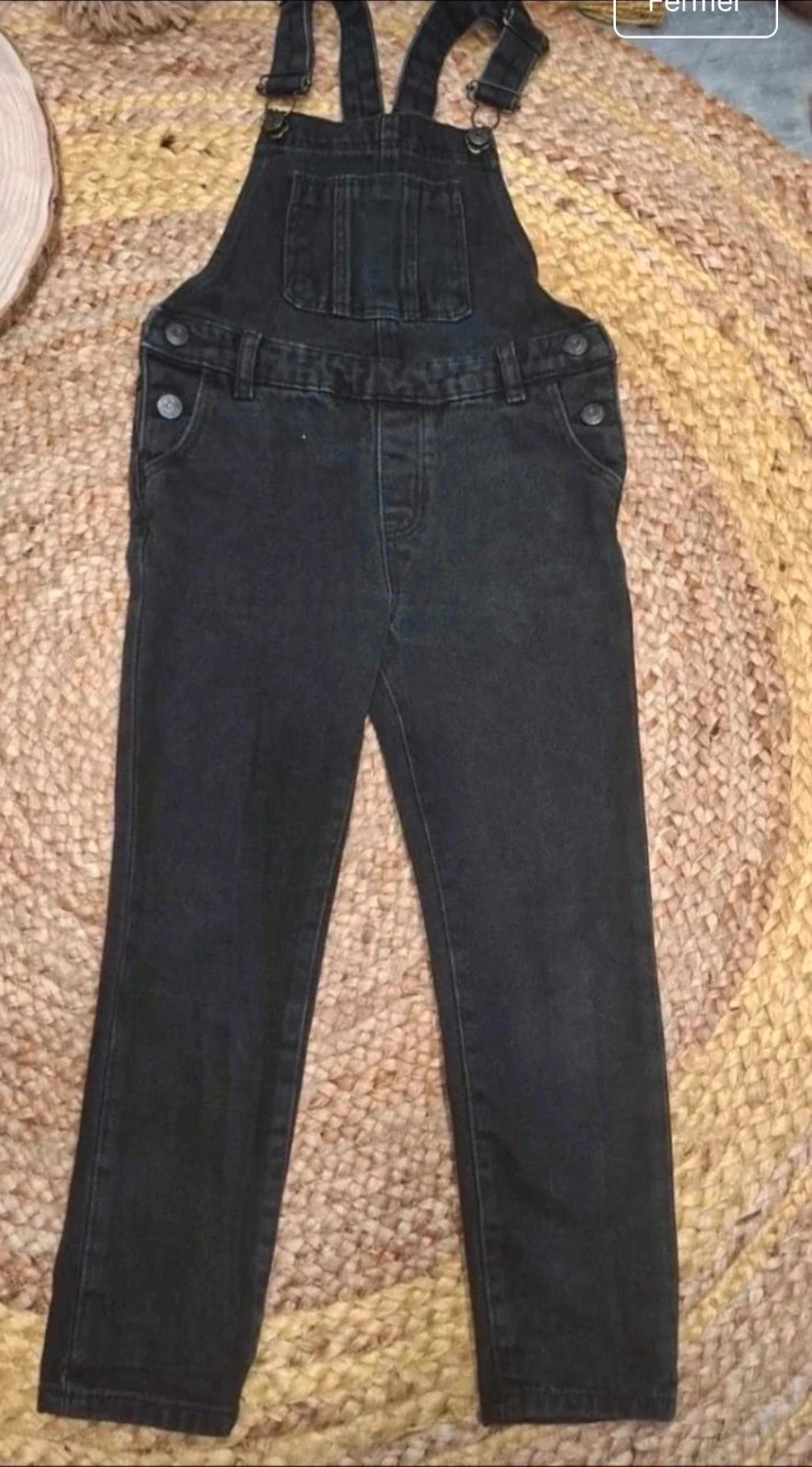 Salopette en jean noire fille – 7/8 ans / 122 cm