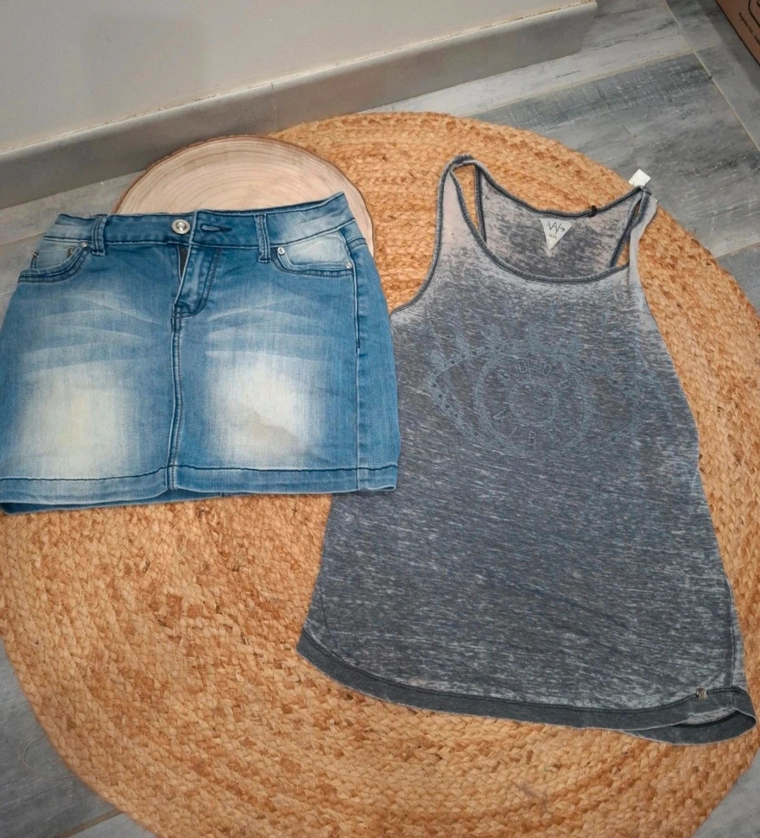 Lot fille ado – Jupe en jean + débardeur IKKS – IKKS – taille 13 ans / 158 cm