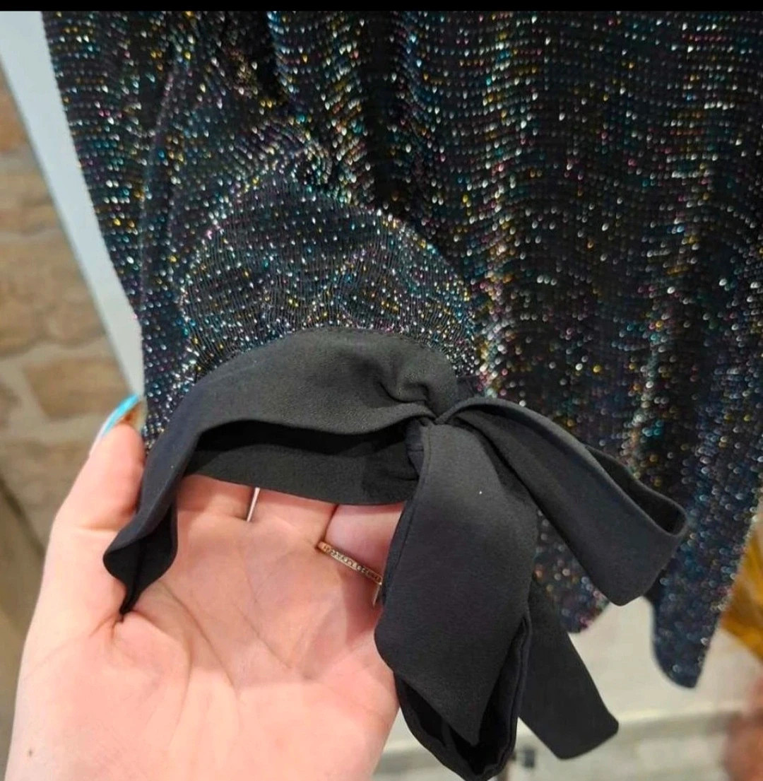 Tunique / chemisier femme noir à détails brillants – taille 9XL / 58 / 30 2