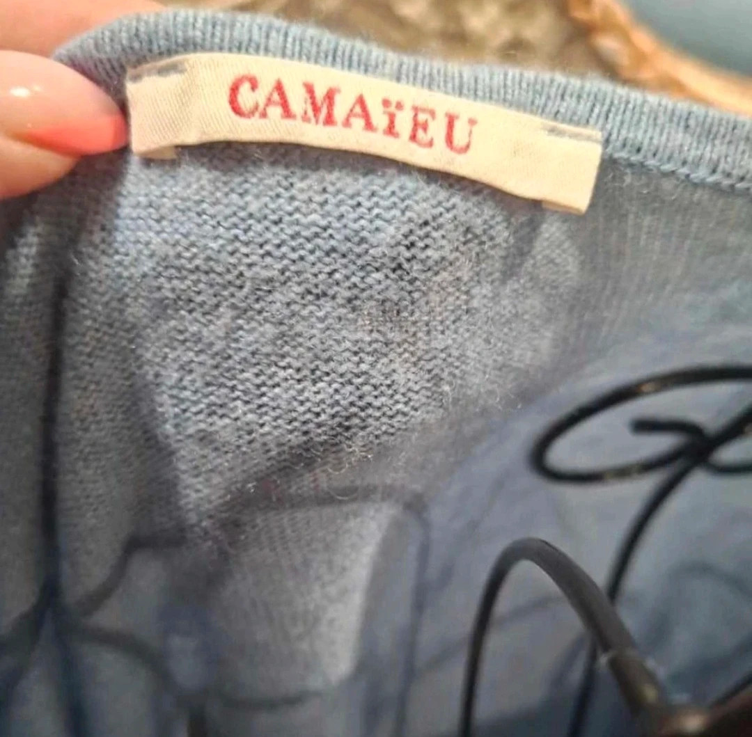 Pull fin bleu clair Camaïeu L Col bateau (Laine & Coton) – Camaïeu – taille L / 40 / 12 2
