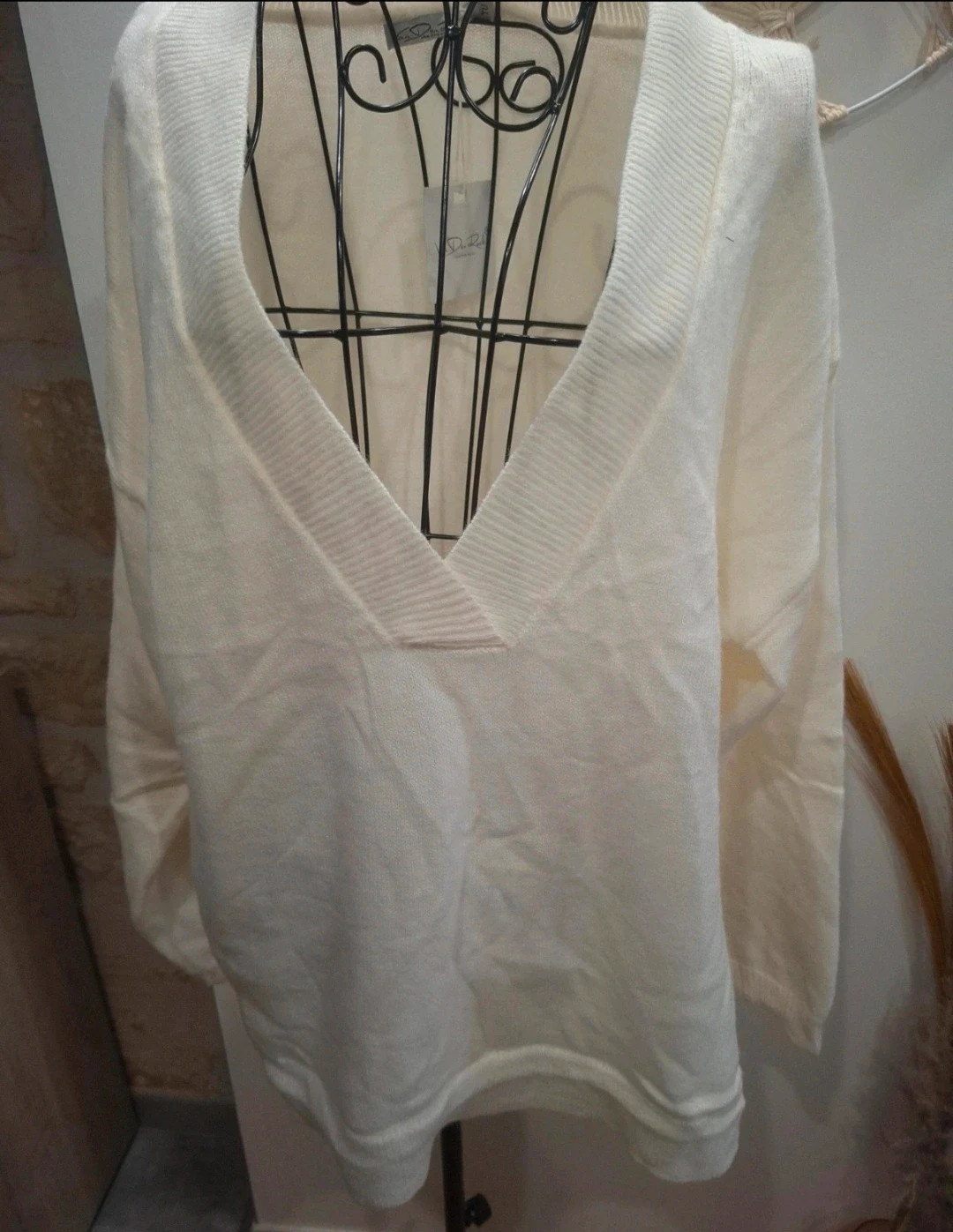 Pull Van Der Rock blanc à col V – Taille TU – Van Der Rock – taille Taille unique 2