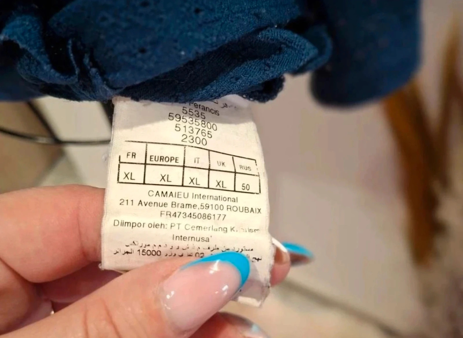 Blouse bleu canard Camaïeu XL (42/44) Volants & Broderie anglaise – Camaïeu – taille XL / 42 / 14 5