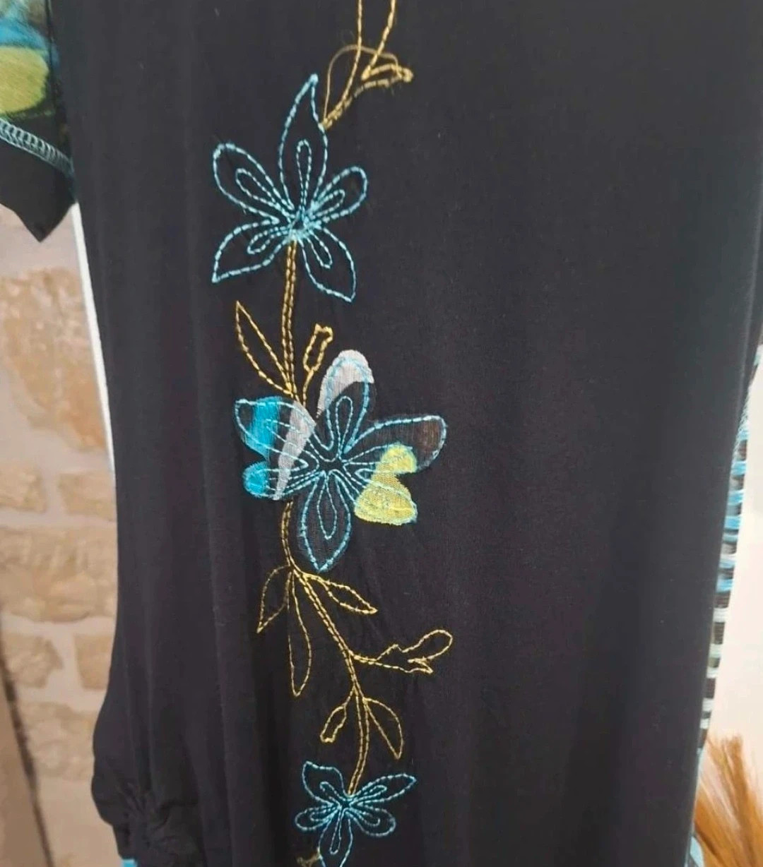 Tunique / Haut bimatière Halogene Paris noir & motifs bleus/verts - Taille XL (42/44) – Halogène – taille XL / 42 / 14 2