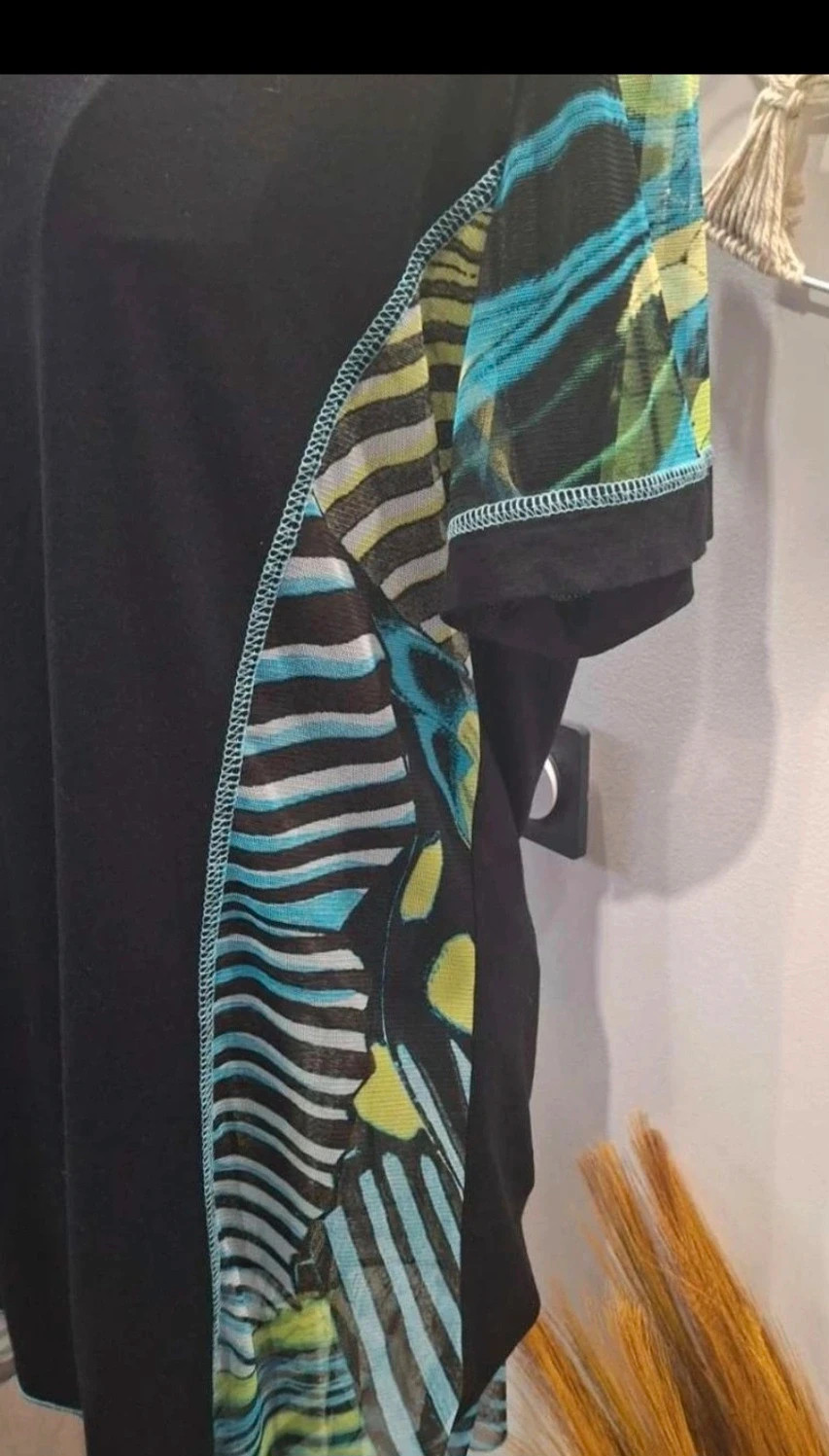 Tunique / Haut bimatière Halogene Paris noir & motifs bleus/verts - Taille XL (42/44) – Halogène – taille XL / 42 / 14 4