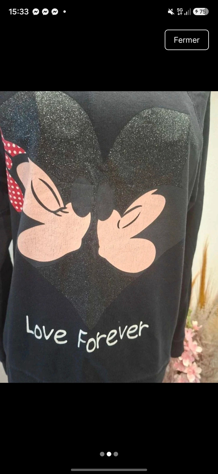 Sweat noir Disney Minnie Mouse pailleté "Love Forever" T. XS (34) – Disney – taille XS / 34 / 6 2