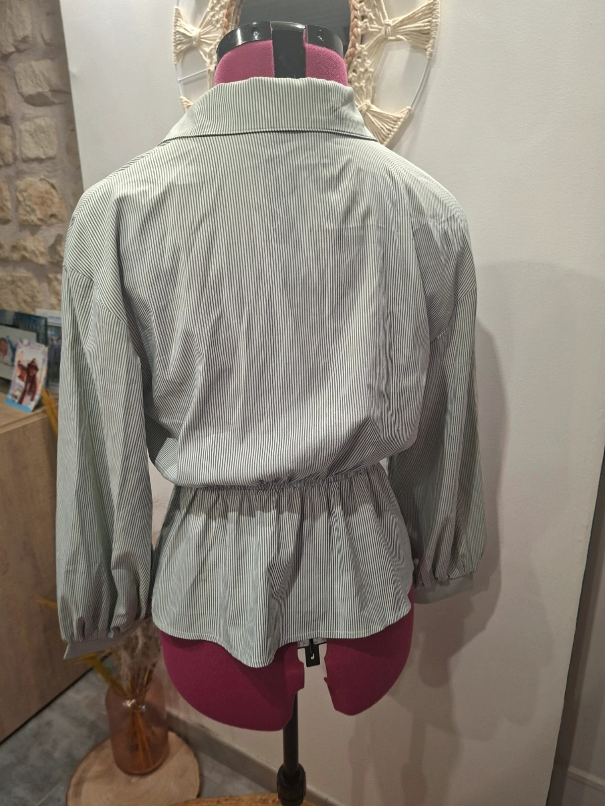 Blouse cintrée à rayures vert d'eau et blanc SHEIN Taille XS / 34 – Shein – taille XS / 34 / 6 4