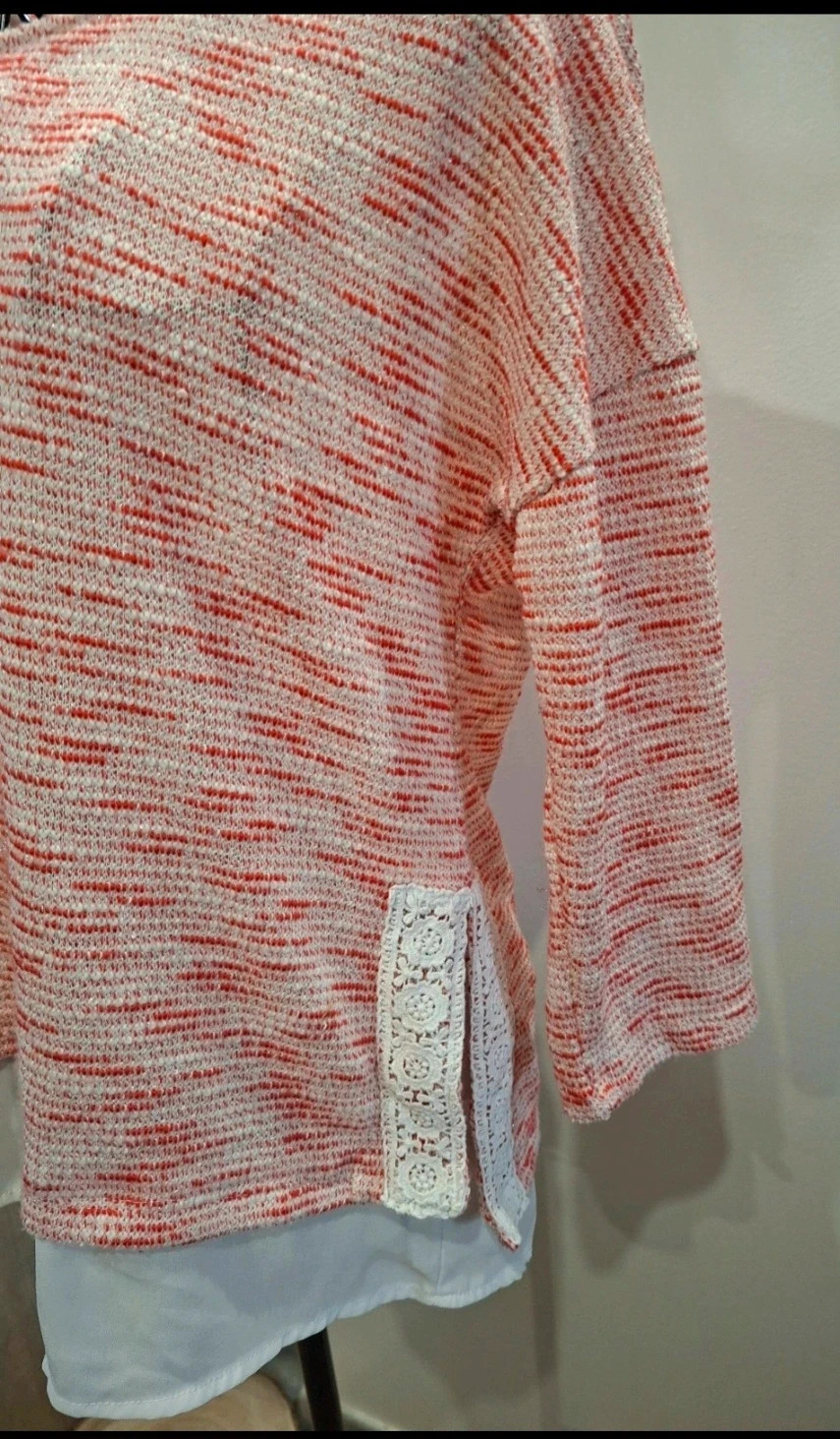 Pull léger 2-en-1 effet superposé BRÉAL Blanc & corail / fils liseurs brillant – Bréal – taille M / 38 / 10 3