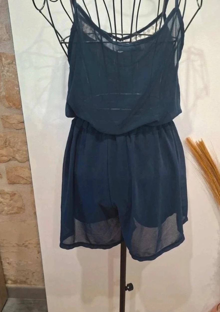 Combi-short fluide bleu marine avec dentelle – Premium – taille S / 36 / 8 4