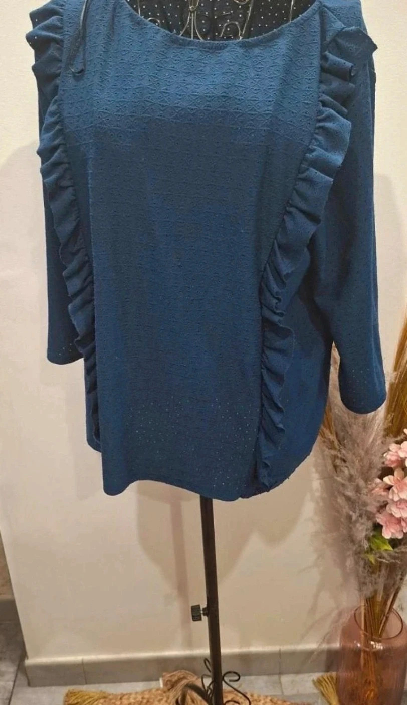 Blouse bleue canard à volants Camaïeu Taille XL / 42 – Camaïeu – taille XL / 42 / 14
