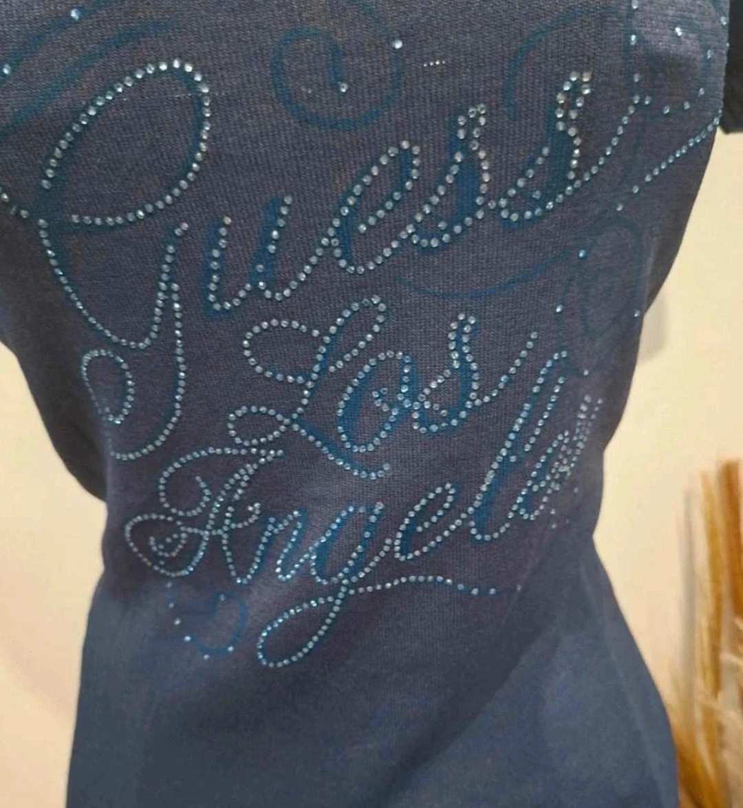 Top en maille fine bleu marine GUESS Los Angeles à strass Taille S / Y2K – GUESS – taille S / 36 / 8 2