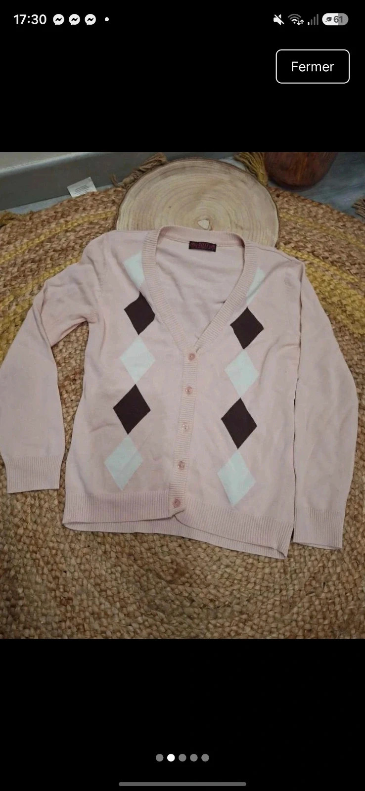 Cardigan / Gilet col V rose à losanges MISSI Taille S/M (36/38) – Missi – taille S / 36 / 8 2