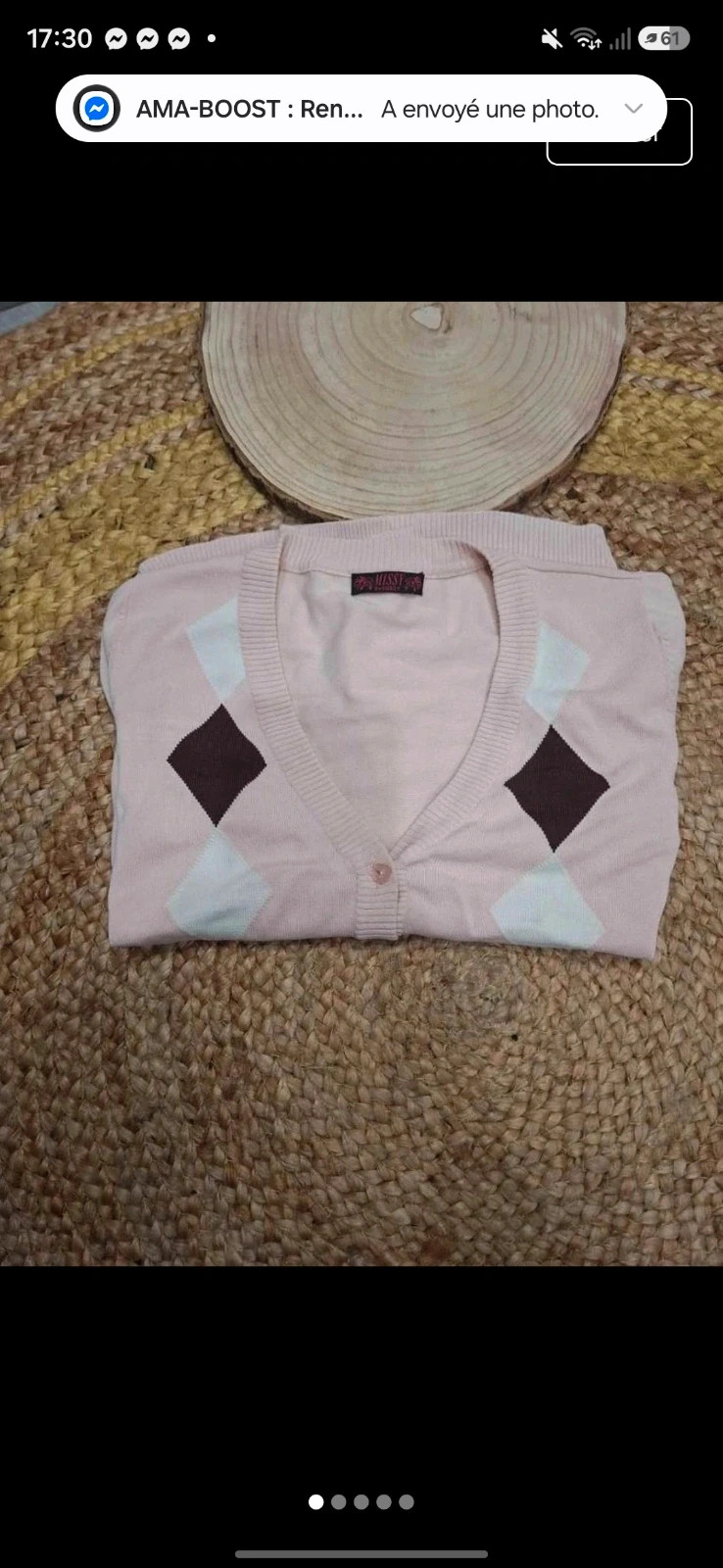 Cardigan / Gilet col V rose à losanges MISSI Taille S/M (36/38) – Missi – taille S / 36 / 8