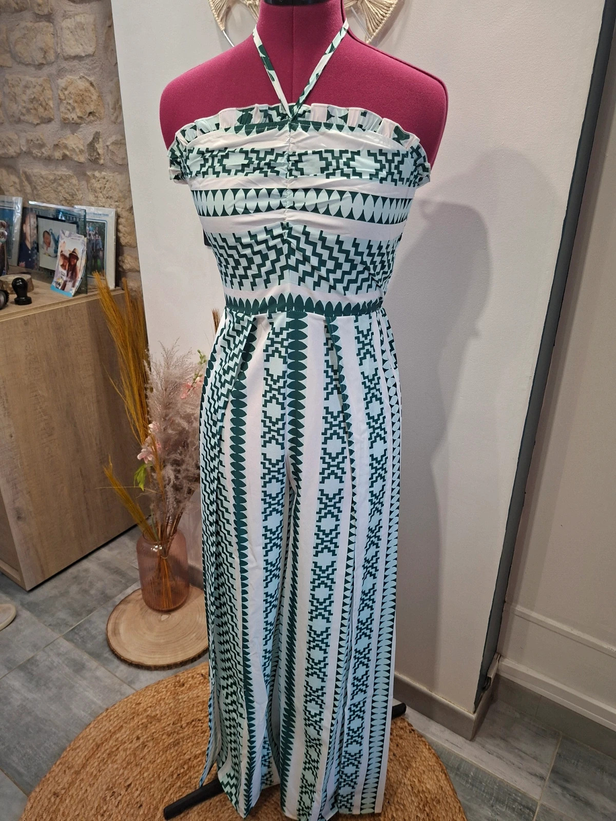 Combinaison pantalon fluide verte et blanche S 36 neuve – taille S / 36 / 8