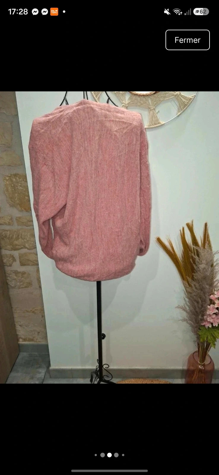 Gilet cardigan vintage JCPenney rose chiné – Femme L / 40 – Col V – JCPenney – taille L / 40 / 12 5