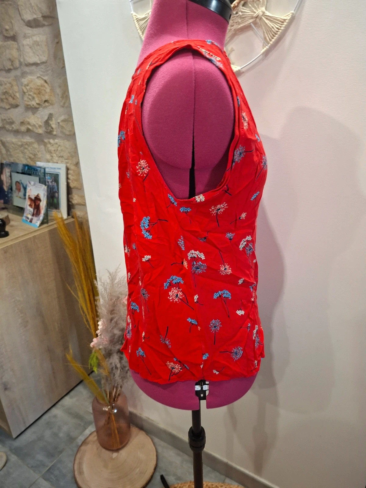 Débardeur / Blouse sans manches Rouge à fleurs - Taille S/M (Très Bon État) – Camaïeu – taille XS / 34 / 6 2