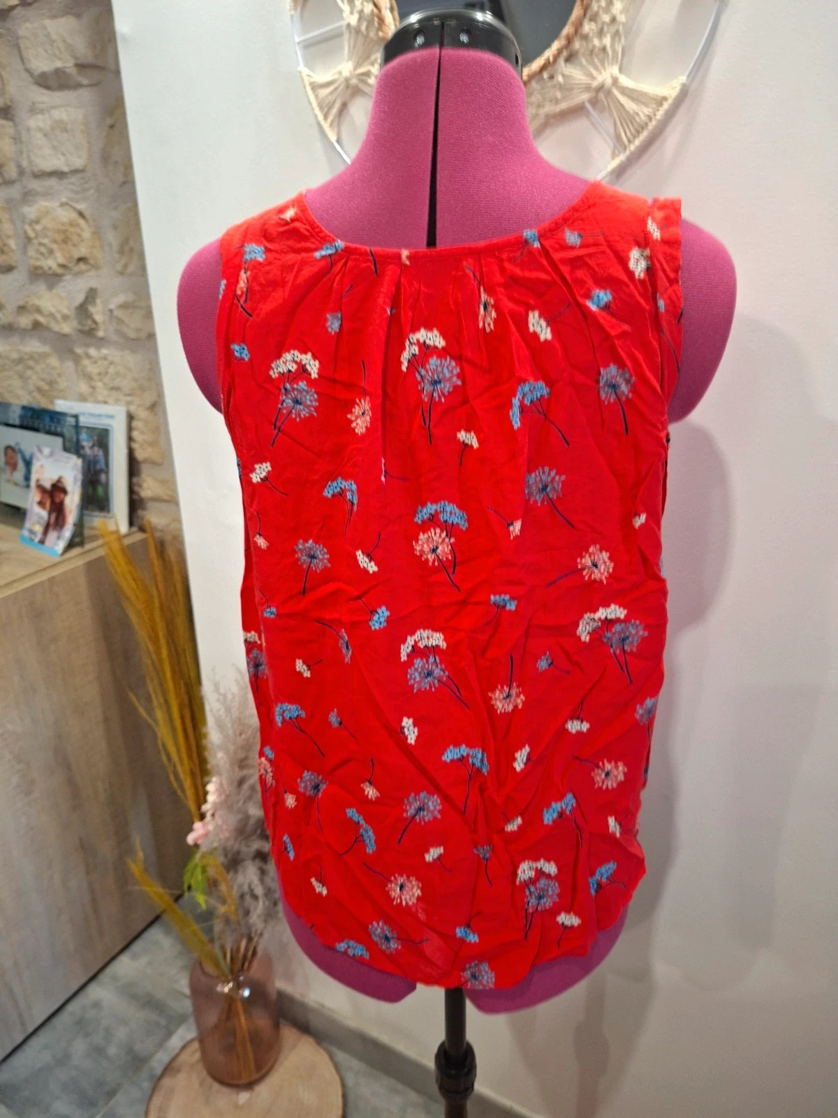 Débardeur / Blouse sans manches Rouge à fleurs - Taille S/M (Très Bon État) – Camaïeu – taille XS / 34 / 6 3