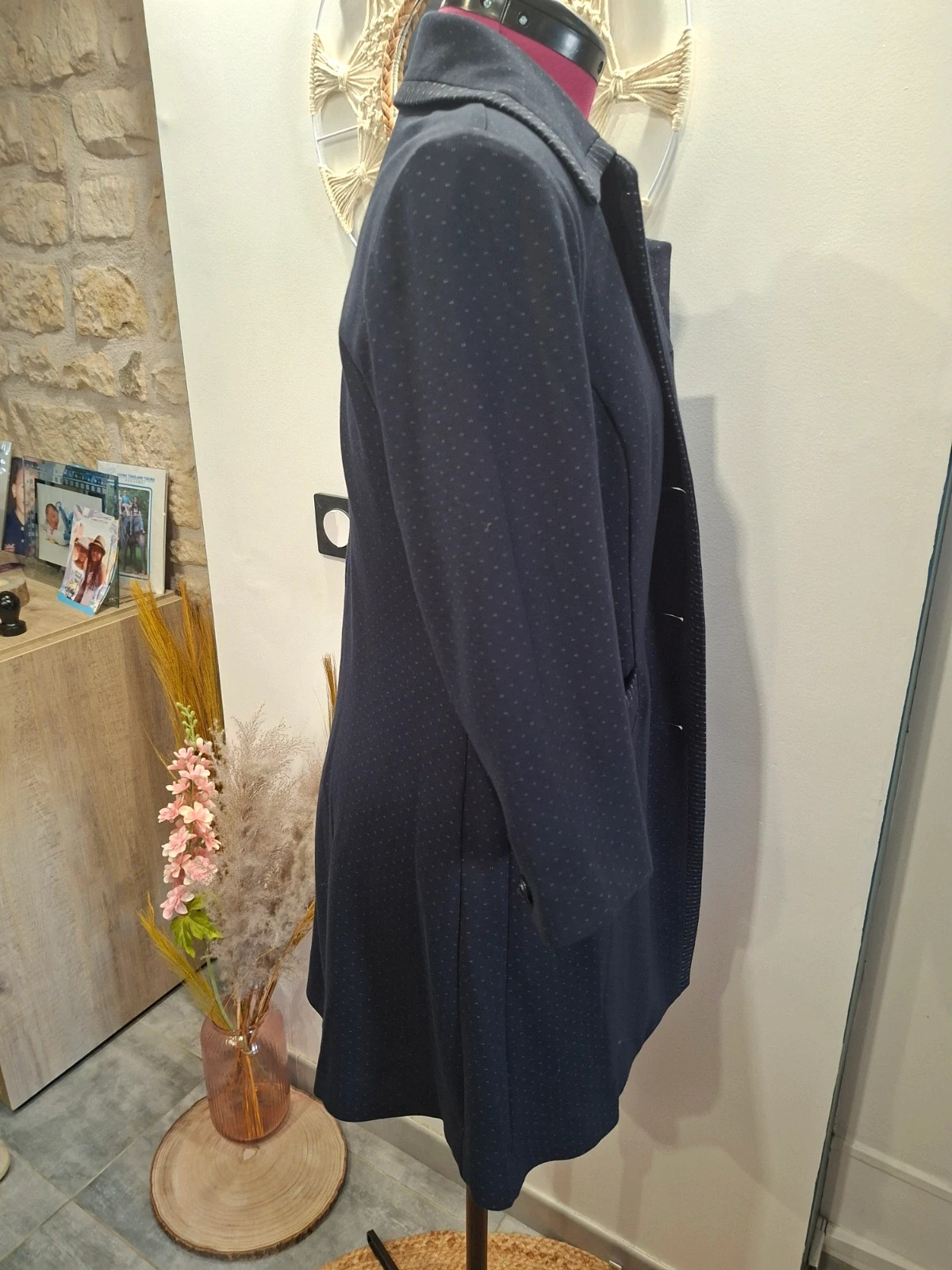 Manteau Mi-Long / Veste Longue Bleue Nuit à Micro-Motifs Cabi - Taille S (Neuf sans étiquette) – CAbi – taille S / 36 / 8 4