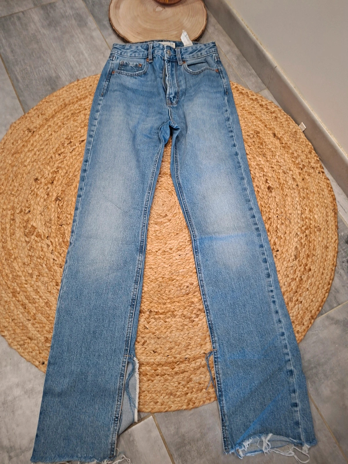 Jean Droit Bleu Fendu aux Chevilles Stradivarius - Taille 34 (XS/S) – Stradivarius – taille XS / 34 / 6 2