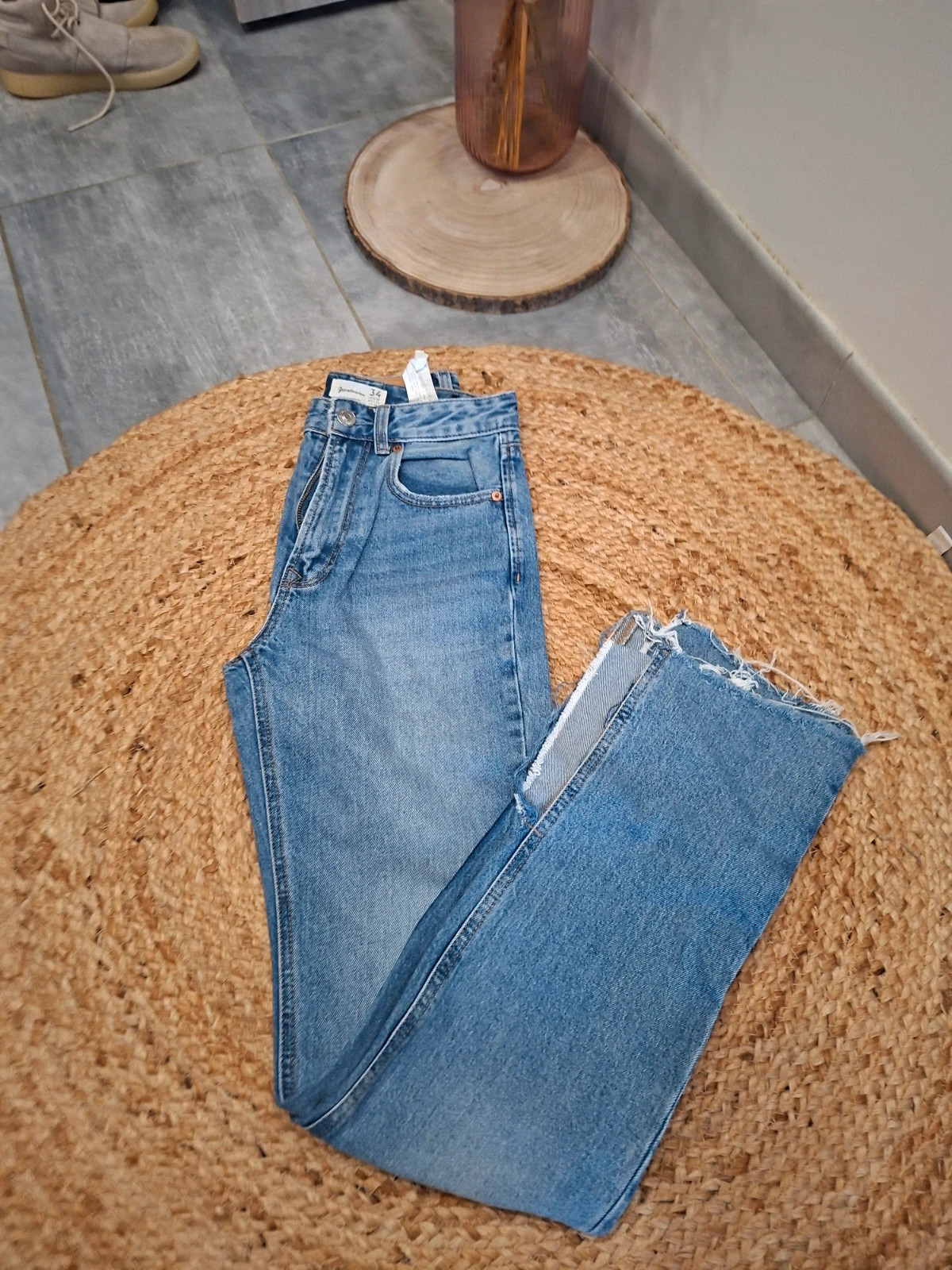Jean Droit Bleu Fendu aux Chevilles Stradivarius - Taille 34 (XS/S) – Stradivarius – taille XS / 34 / 6