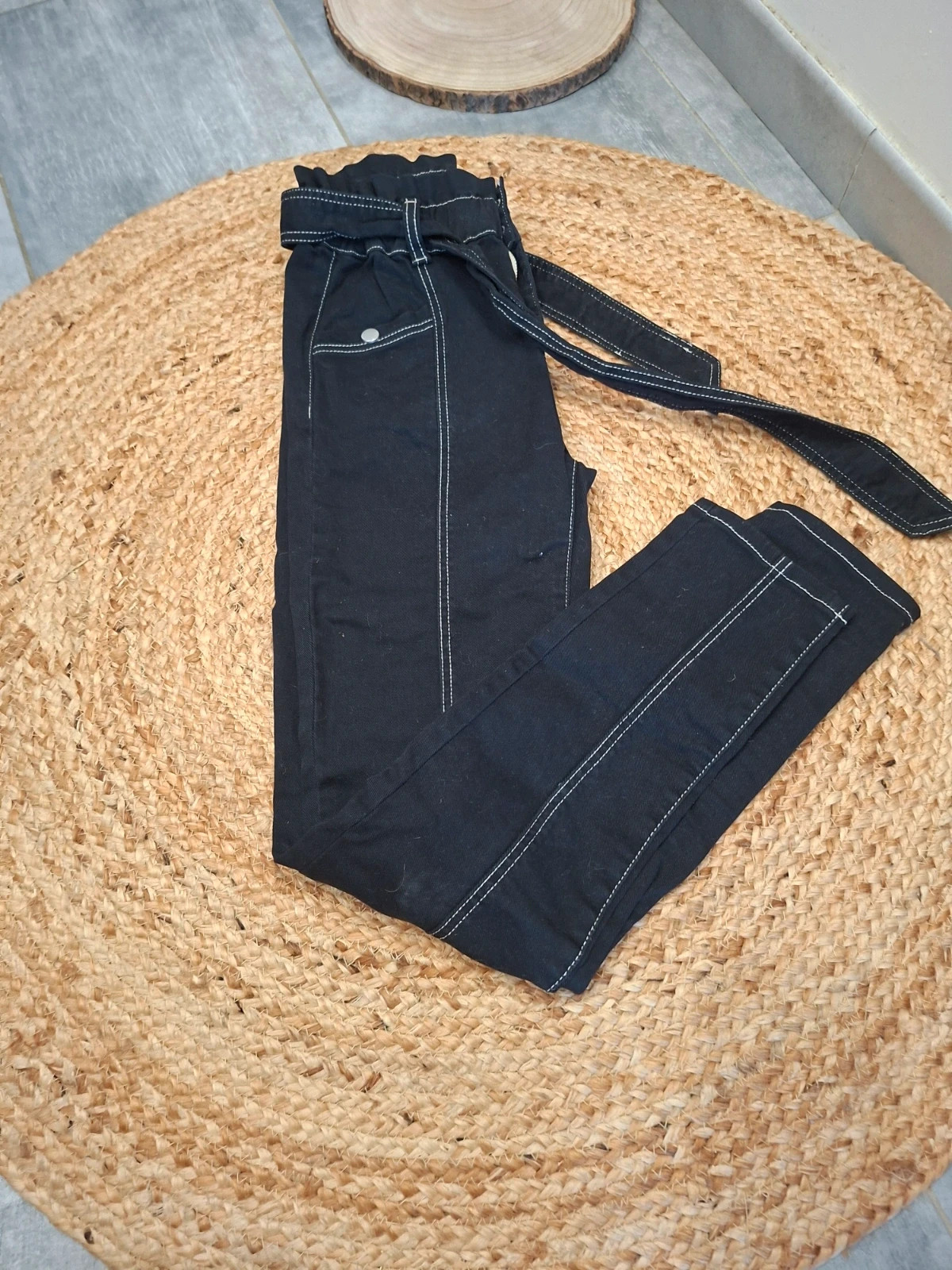 Pantalon Paperbag Noir Coutures Apparentes Morgan - Taille 34 (XS)
