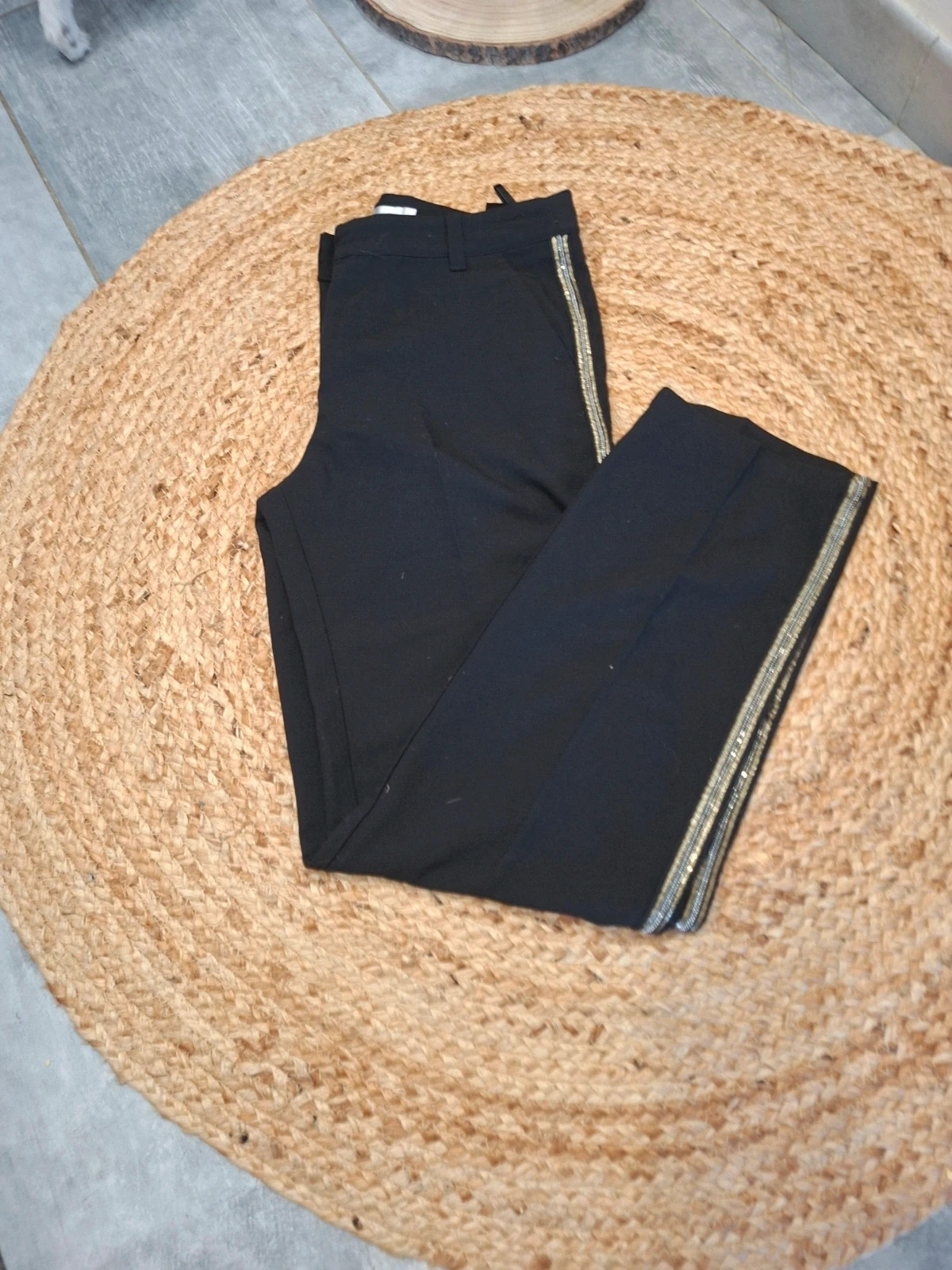 Pantalon droit See U Soon noir à bandes pailletées – S/36