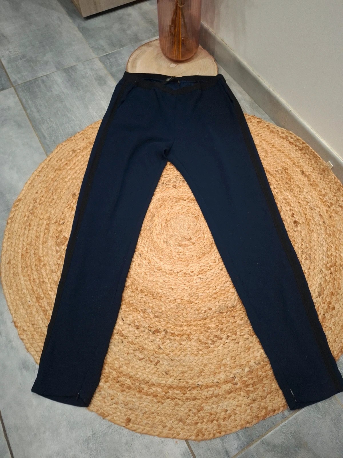 Pantalon fluide bleu marine & bandes noires La Fée Maraboutée – T38 – La Fee Maraboutee – taille M / 38 / 10 2