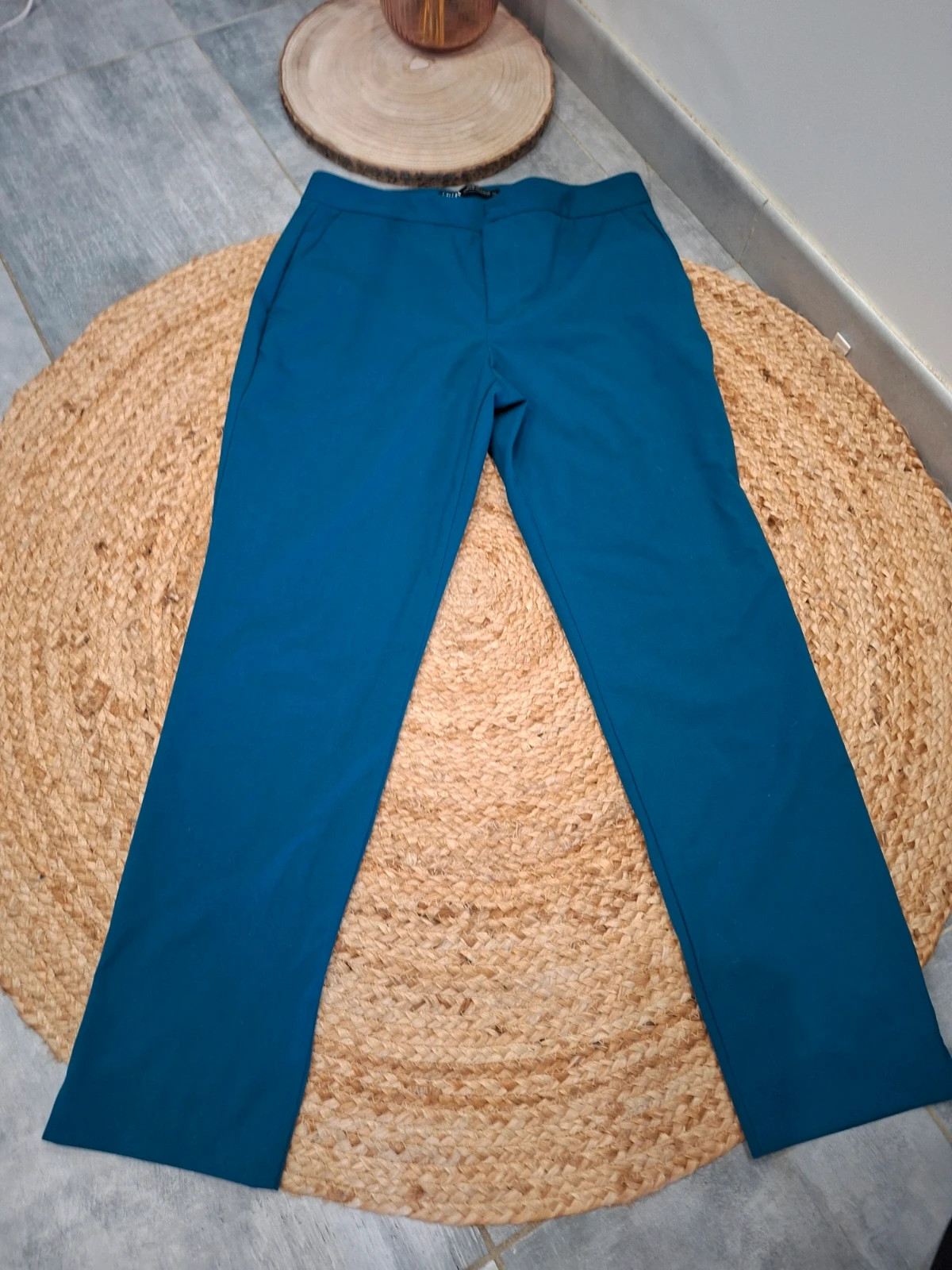 Pantalon Zara taille haute bleu canard – coupe droite – S/36 – Zara – taille S / 36 / 8 2