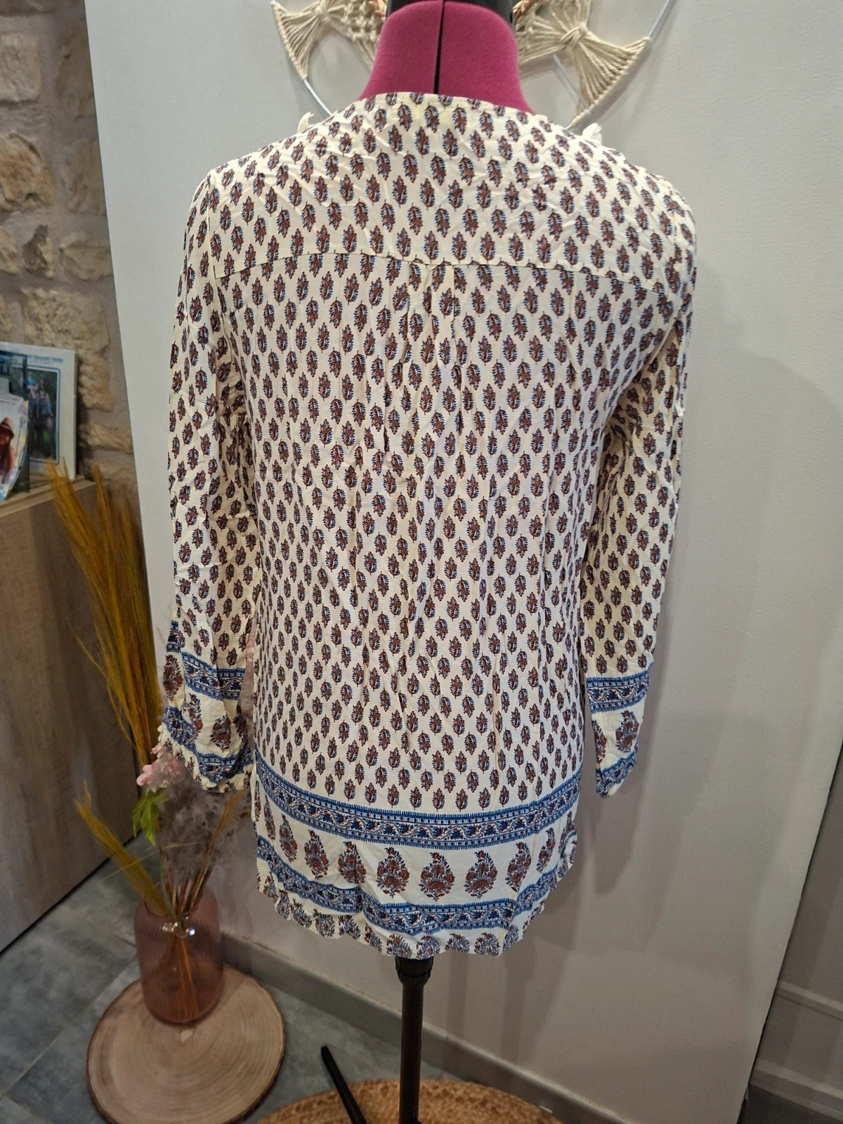 Tunique / Blouse bohème MEISÏE imprimée & franges - Taille S (36) – Meisie – taille S / 36 / 8 3